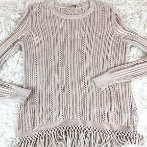 Soft Surroundings Tan Fringe Trim Sweater Sz. L